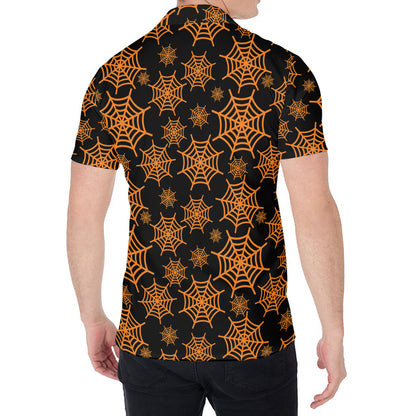 Black And Orange Spider Web Print Men's Shirt