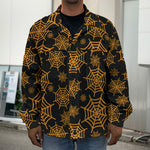 Black And Orange Spider Web Print Men's Shirt Jacket