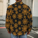 Black And Orange Spider Web Print Men's Shirt Jacket