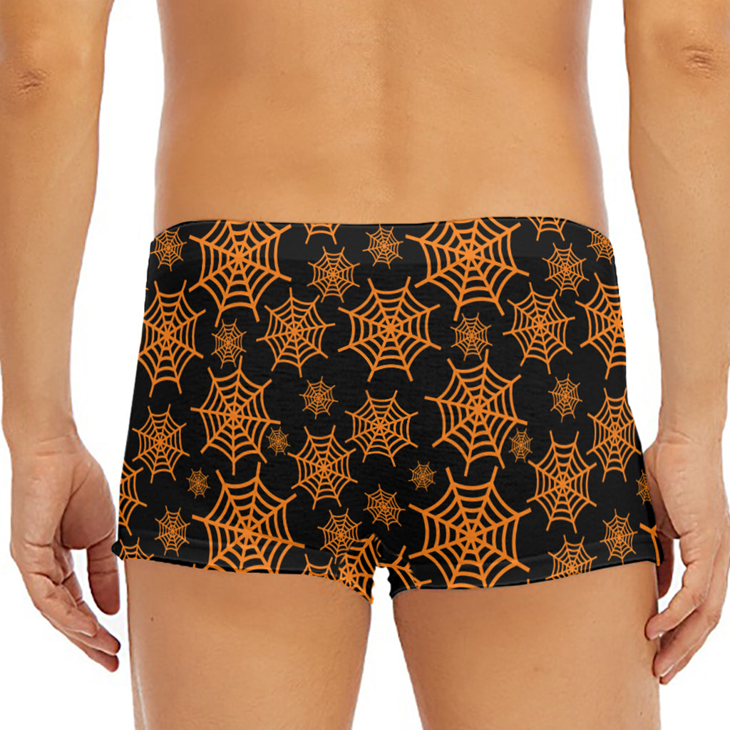 Black And Orange Spider Web Print Men's Short Boxer Briefs
