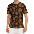 Black And Orange Spider Web Print Men's Short Sleeve Rash Guard