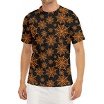 Black And Orange Spider Web Print Men's Short Sleeve Rash Guard