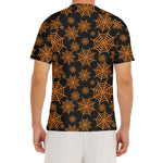 Black And Orange Spider Web Print Men's Short Sleeve Rash Guard