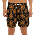 Black And Orange Spider Web Print Men's Split Running Shorts