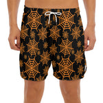 Black And Orange Spider Web Print Men's Split Running Shorts