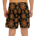 Black And Orange Spider Web Print Men's Split Running Shorts