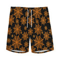 Black And Orange Spider Web Print Men's Athletic Shorts
