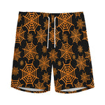 Black And Orange Spider Web Print Men's Sports Shorts