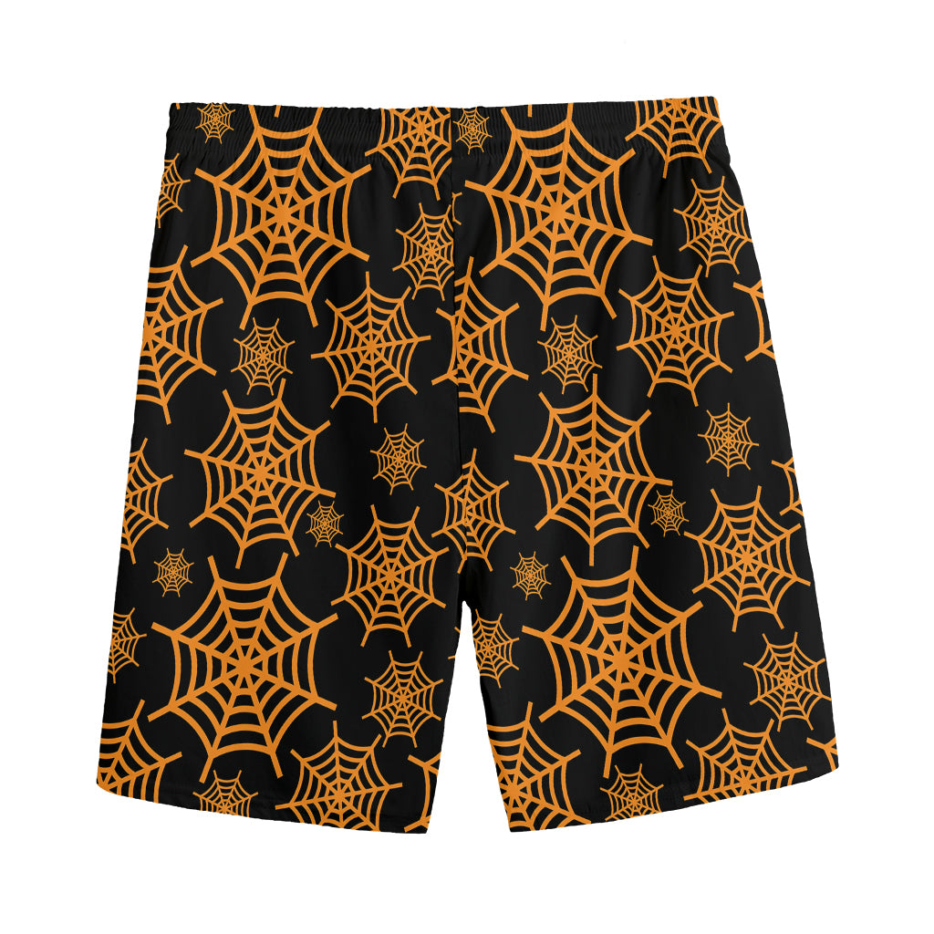 Black And Orange Spider Web Print Men's Sports Shorts