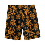 Black And Orange Spider Web Print Men's Sports Shorts