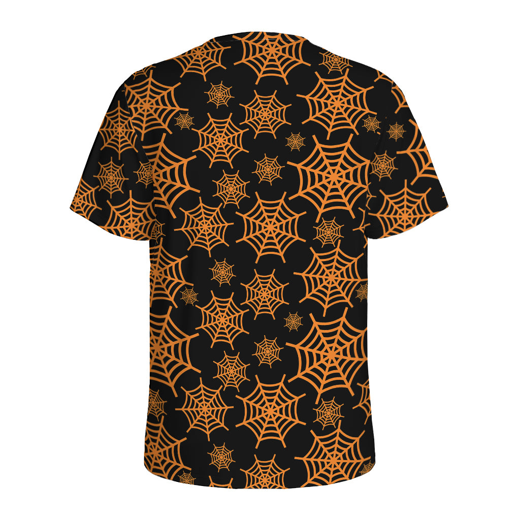 Black And Orange Spider Web Print Men's Sports T-Shirt