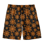 Black And Orange Spider Web Print Men's Swim Trunks