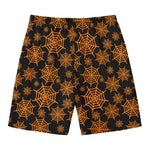 Black And Orange Spider Web Print Men's Swim Trunks