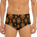 Black And Orange Spider Web Print Men's Triangle Swim Briefs