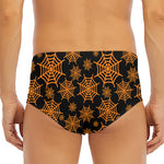 Black And Orange Spider Web Print Men's Triangle Swim Briefs