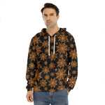 Black And Orange Spider Web Print Men's Velvet Pullover Hoodie