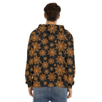 Black And Orange Spider Web Print Men's Velvet Pullover Hoodie