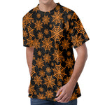 Black And Orange Spider Web Print Men's Velvet T-Shirt