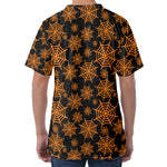 Black And Orange Spider Web Print Men's Velvet T-Shirt