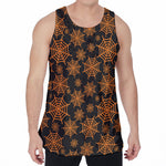 Black And Orange Spider Web Print Men's Velvet Tank Top