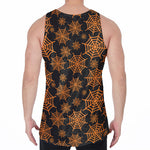 Black And Orange Spider Web Print Men's Velvet Tank Top