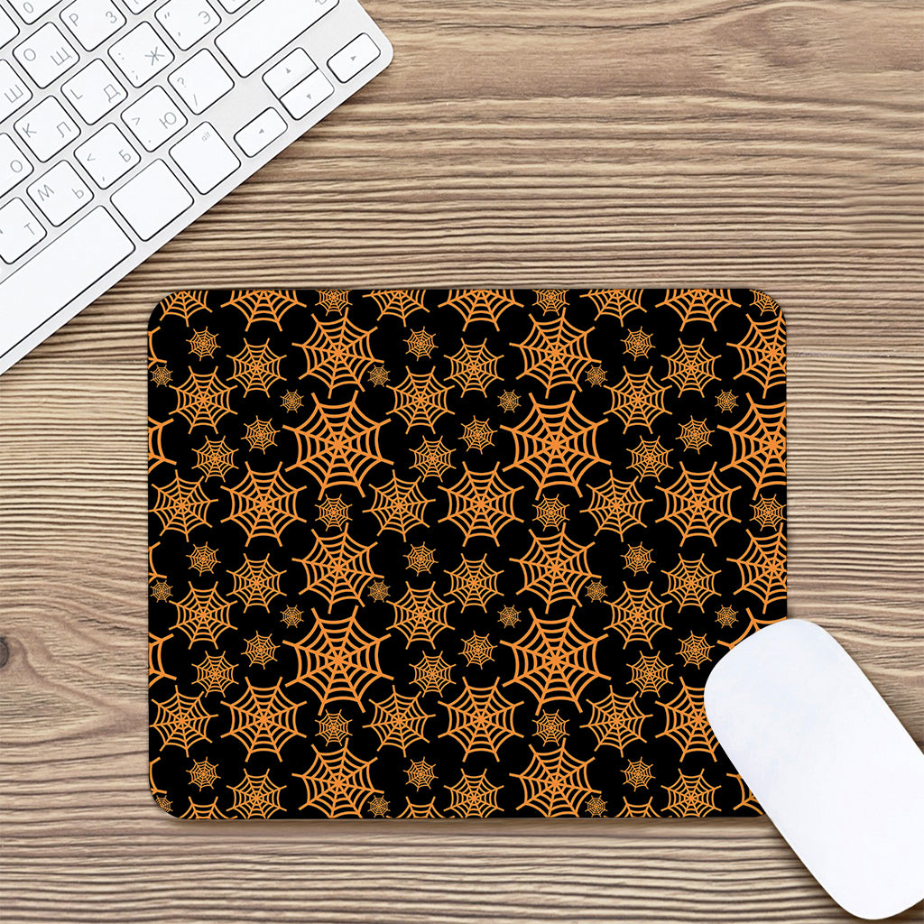 Black And Orange Spider Web Print Mouse Pad