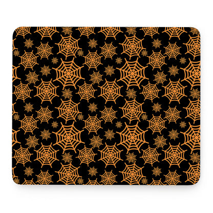 Black And Orange Spider Web Print Mouse Pad