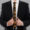 Black And Orange Spider Web Print Necktie