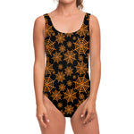Black And Orange Spider Web Print One Piece Swimsuit