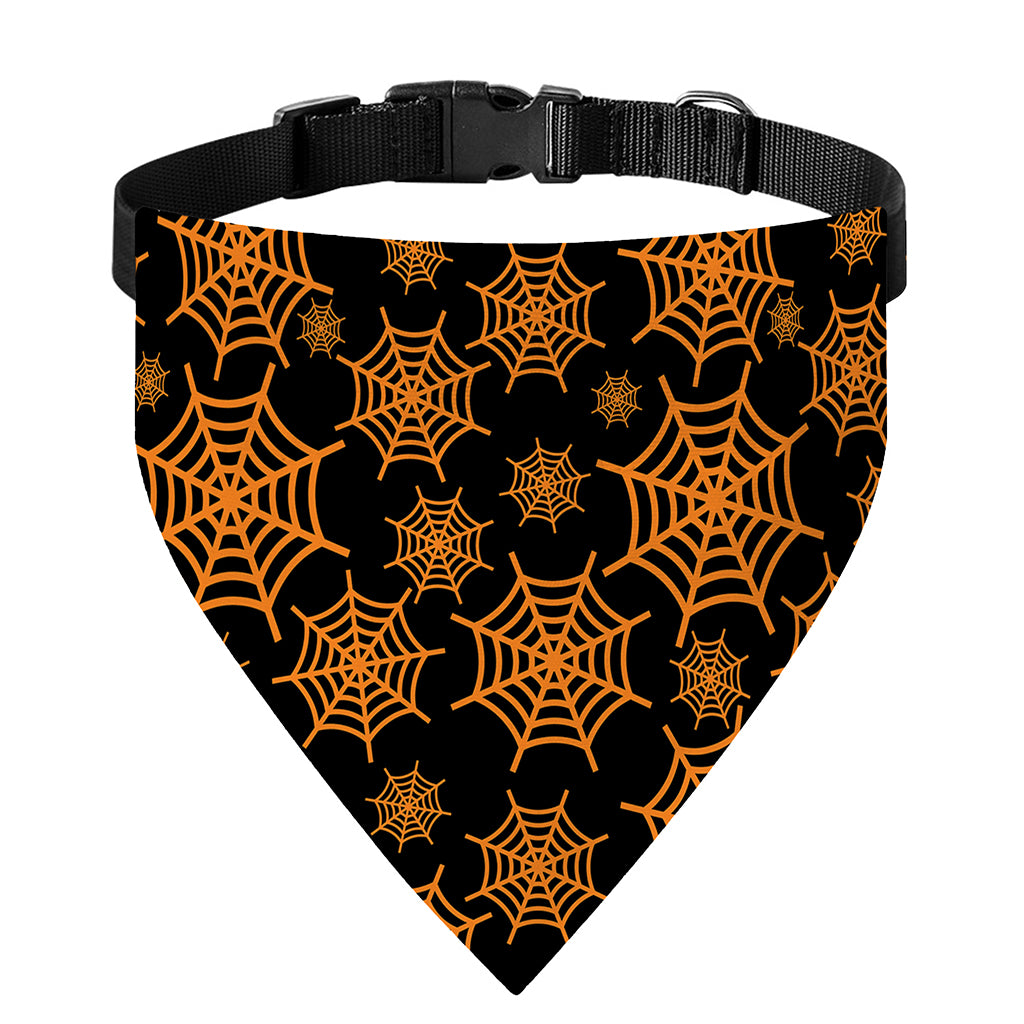 Black And Orange Spider Web Print Over The Collar Dog Bandana