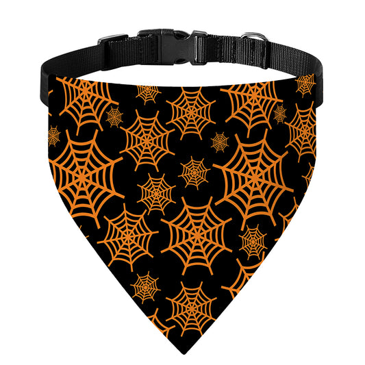 Black And Orange Spider Web Print Over The Collar Dog Bandana