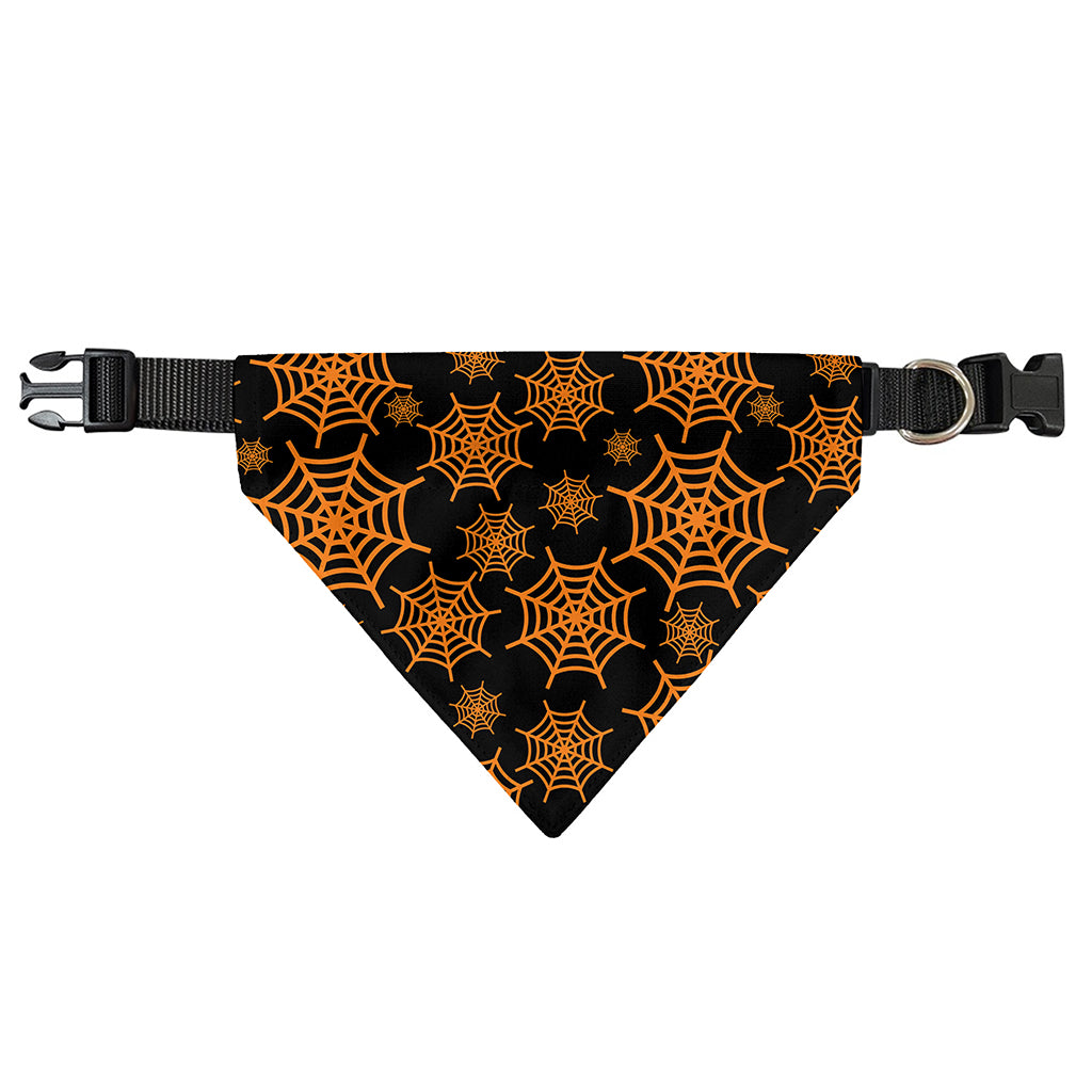 Black And Orange Spider Web Print Over The Collar Dog Bandana