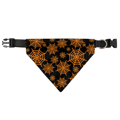 Black And Orange Spider Web Print Over The Collar Dog Bandana