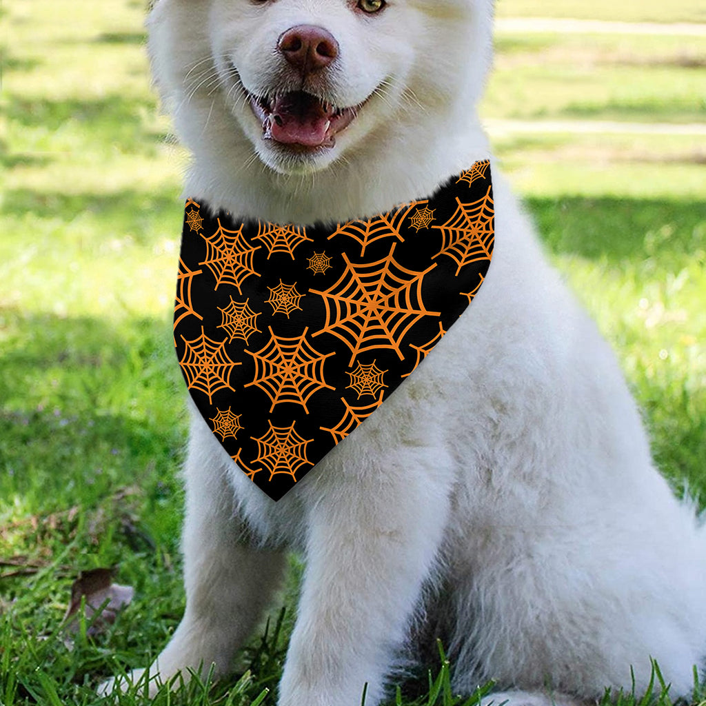 Black And Orange Spider Web Print Over The Collar Dog Bandana