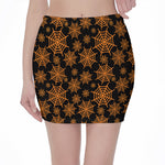Black And Orange Spider Web Print Pencil Mini Skirt