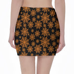 Black And Orange Spider Web Print Pencil Mini Skirt