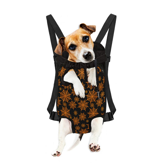 Black And Orange Spider Web Print Pet Carrier Backpack