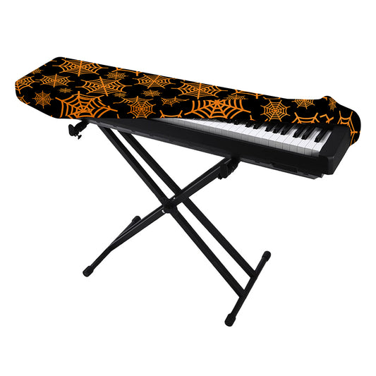 Black And Orange Spider Web Print Piano Keyboard Cover