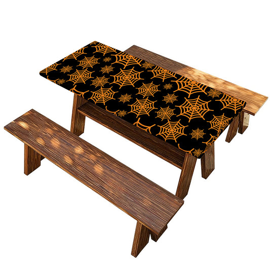 Black And Orange Spider Web Print Picnic Table Cover