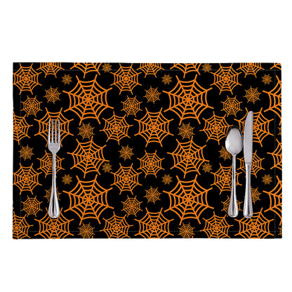 Black And Orange Spider Web Print Placemat