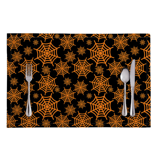 Black And Orange Spider Web Print Placemat