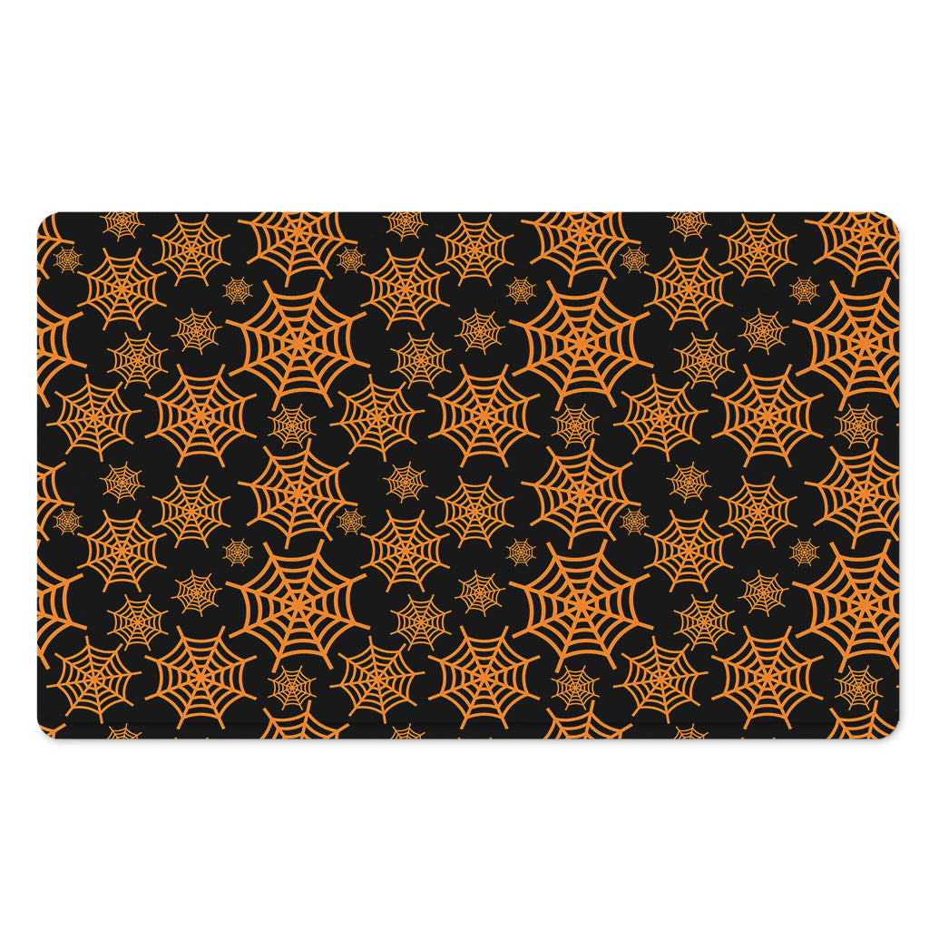 Black And Orange Spider Web Print Polyester Doormat