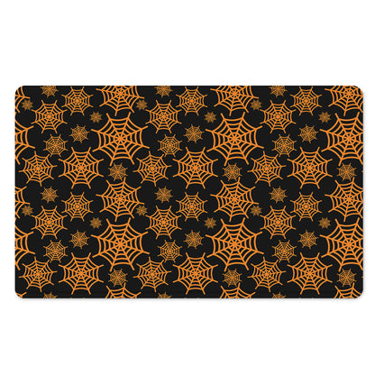 Black And Orange Spider Web Print Polyester Doormat