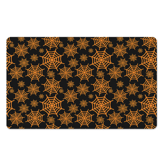 Black And Orange Spider Web Print Polyester Doormat