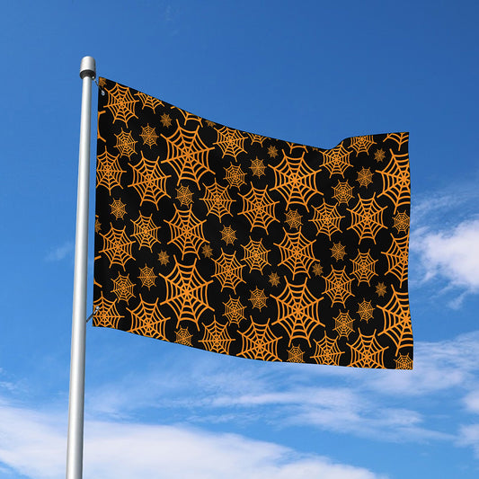 Black And Orange Spider Web Print Polyester Flag