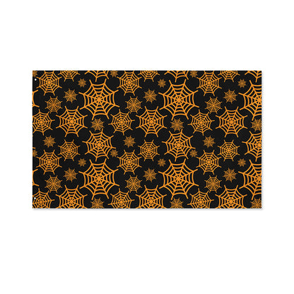 Black And Orange Spider Web Print Polyester Flag