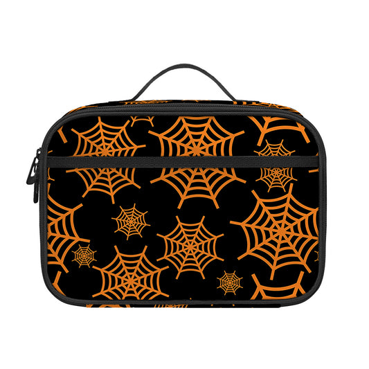 Black And Orange Spider Web Print Portable Lunch Bag