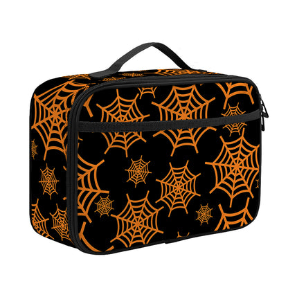 Black And Orange Spider Web Print Portable Lunch Bag
