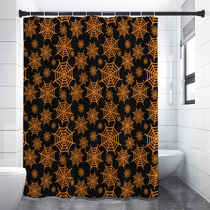 Black And Orange Spider Web Print Premium Shower Curtain