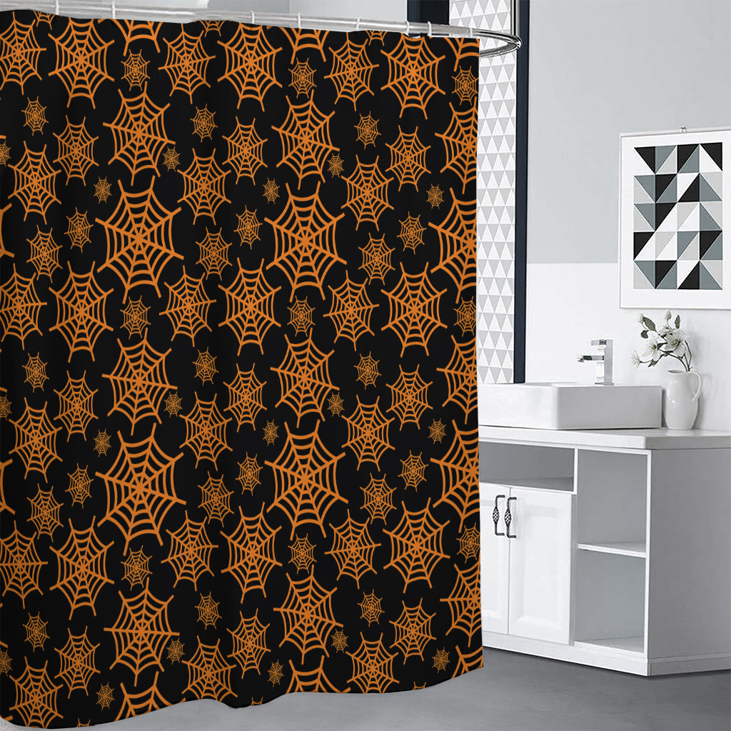 Black And Orange Spider Web Print Premium Shower Curtain